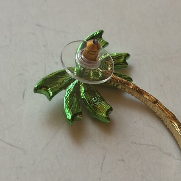 Sugarfix Green and gold tone palm tree rhinestone dangle statement earrings - Picture 8 of 9